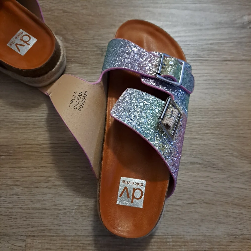 Dolce Vita Cillean Double Strap Glitter Slide Sandals Big Girl's 4